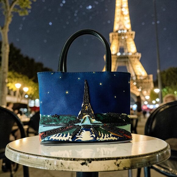 St. John's Bay Handbags - Charming vintage beaded Paris + Eiffel tower Starry Night Art crossbody bag Y2K